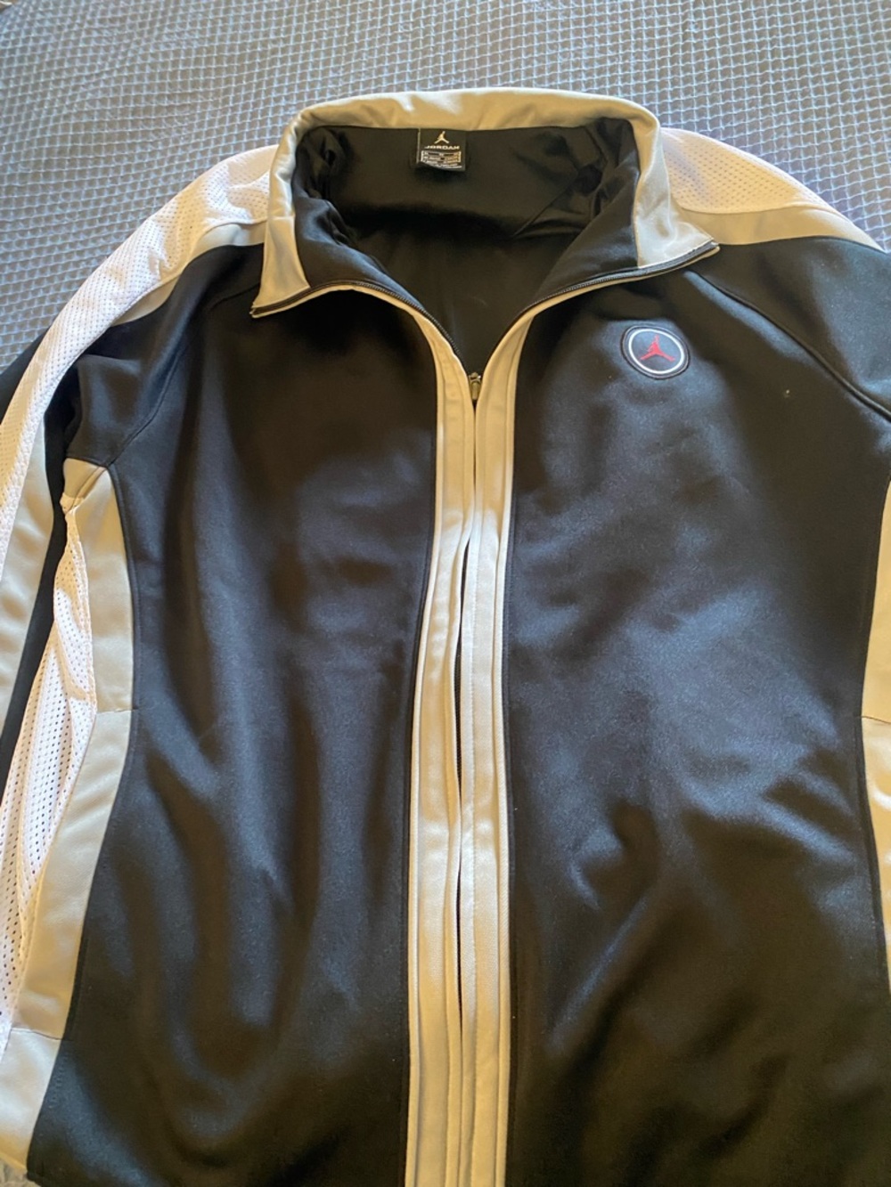Jordan Black and Cream Zip-Up Track Jacket with Red Jumpman